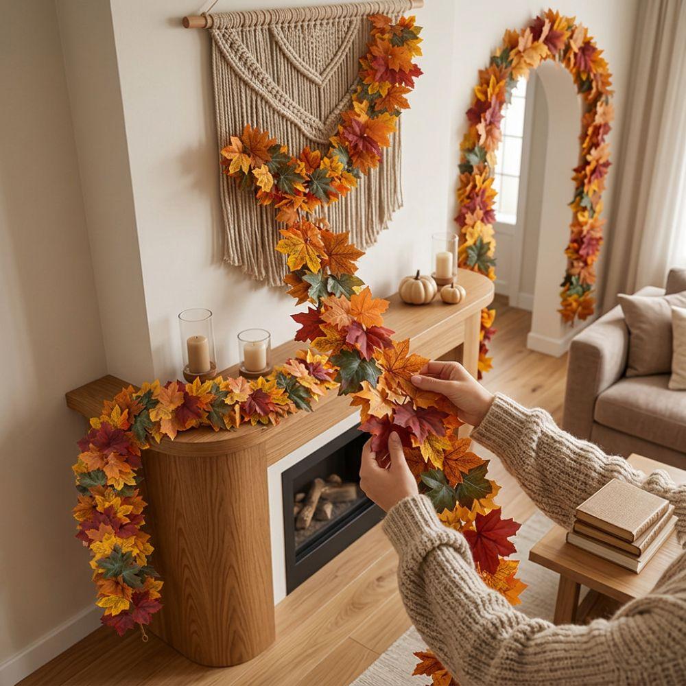 Vibrant Autumn Leaf Hanging Vine Flexible Faux Fall Leaves Strings Outdoor Decor