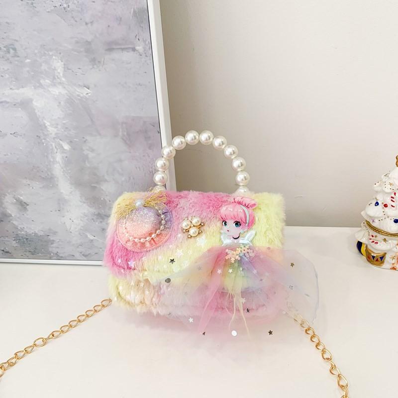 Princess Pearl Fashion Bag Kids Shoulder Bag With Plush Fabric For Use Outings