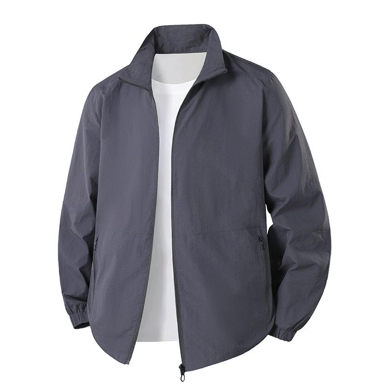 Men's Lightweight Spring/Autumn Sun Protection Jacket, Stand Collar, Loose Fit, Breathable, Plus Size for Middle-aged and Elderly