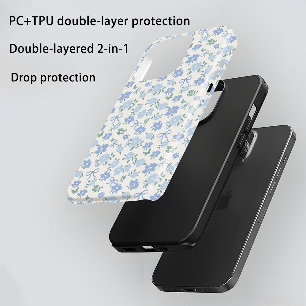 Ins Wind Gentle Blue Floral Mobile Phone Case iPhone12Pro 2-in-1 Film Mobile Phone Case Women's Apple 17pm