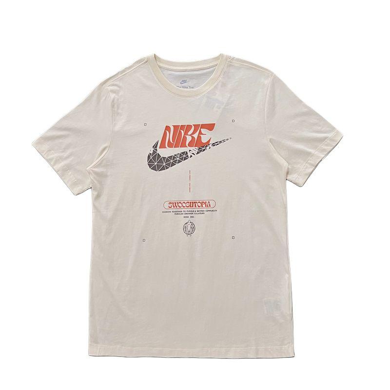 Nike Letter Print Breathable Round Neck Short Sleeve T-Shirt Men Tops Beige HF0488-113
