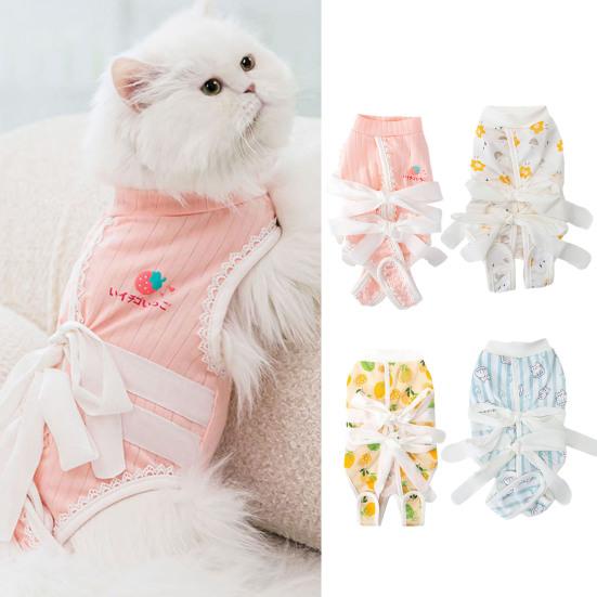 

Комбинезон для восстановления кошек с мультяшным рисунком, приятный для кожи, дышащий, без рукавов, удобный в ношении, полоска от вылизывания