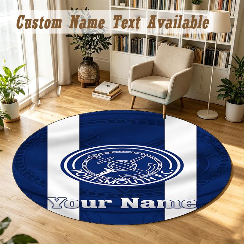 Round Rug Custom NamePortsmouth FC Pattern Non Slip Carpet Home Floor Decor
