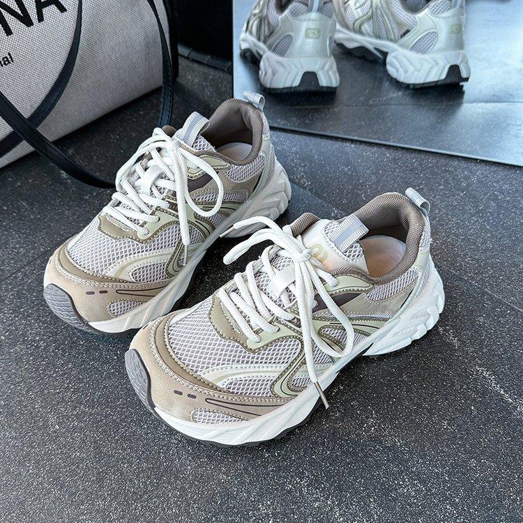 

Breathable mesh~ leather platform dad shoes women s 2025 summer new versatile casual sports shoes ultra-light jogging shoes 35