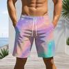 Men Plus Size Colorful Glitter Printed Beach Shorts Drawstring Waist Straight Leg With Side Pockets