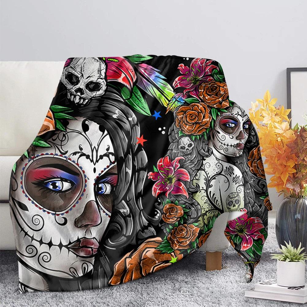 Skeleton Themed Gothic Blanket, Office Nap, Flannel Blanket, Men's Gift, Decorative Blanket