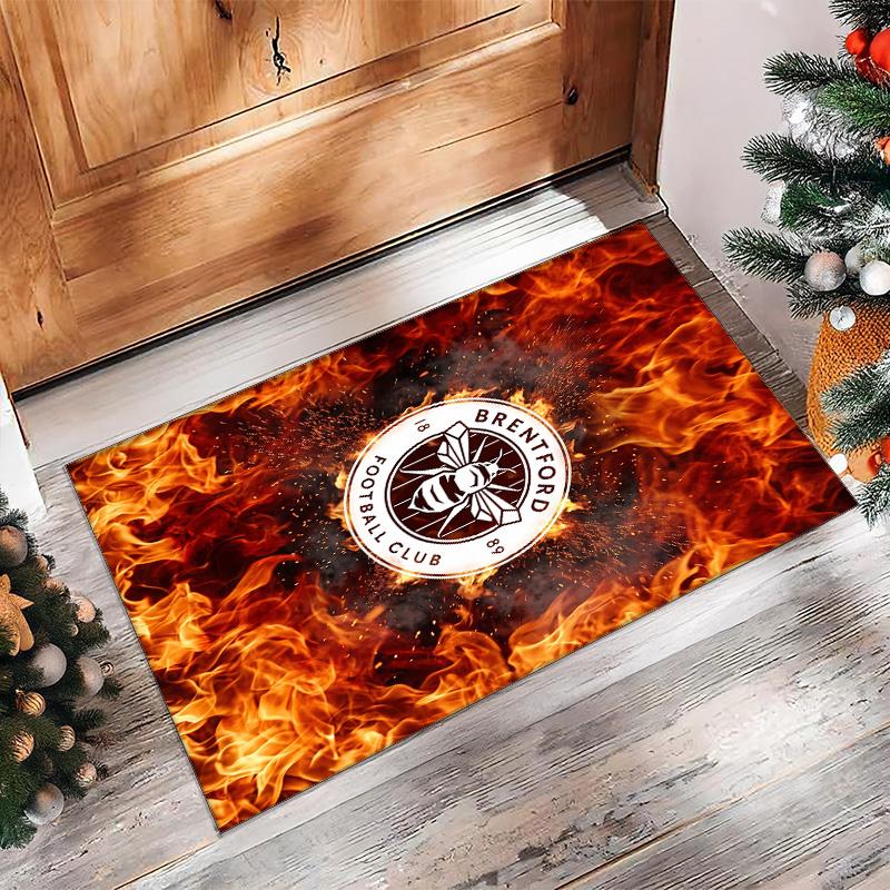 Brentford Football Print Crystal Velvet Rug, Comfortable Water Absorbent Non Slip Indoor Floor Carpet