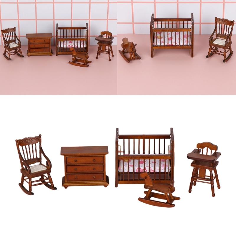 Dollhouses Crib Model Realistic Dollhouses Mini Crib Realistic Play Single Realistic 1:12 Model Mini Size Toy