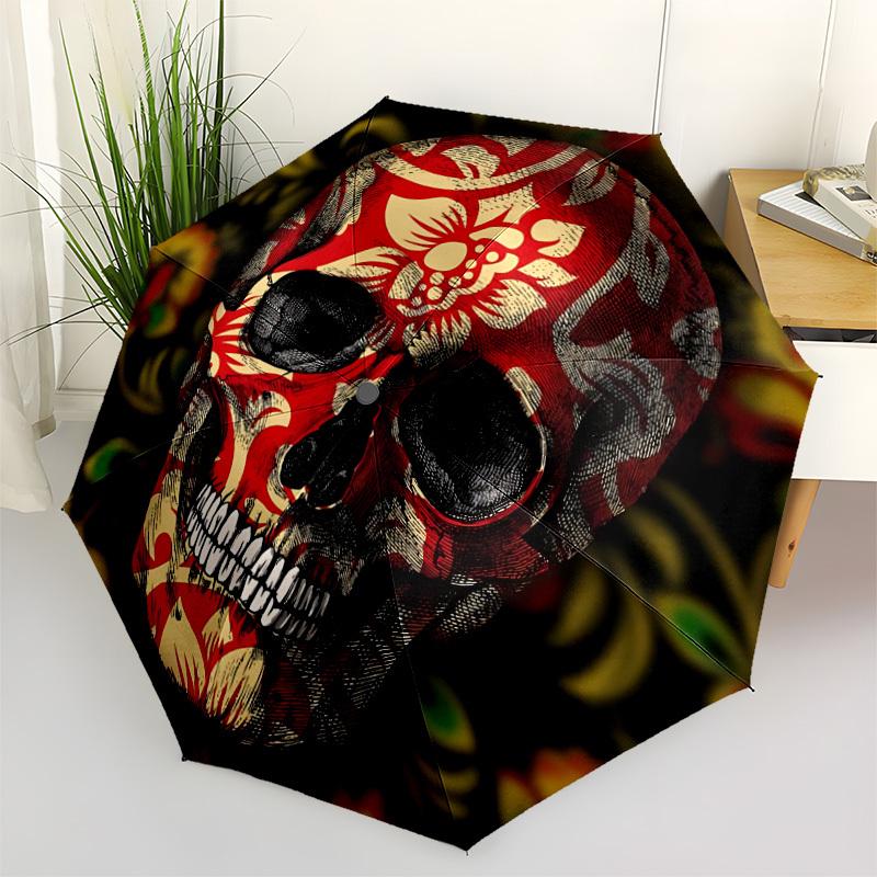 1pc Skull Pattern Automatic Open/close Folding Umbrella, Compact Portable Travel Umbrella, Durable Construction yy251230104