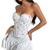 Sweet Floral Lace Steel Ring Fishbone Hollow Lace French style Pastoral Style Tube Top Vest Top
