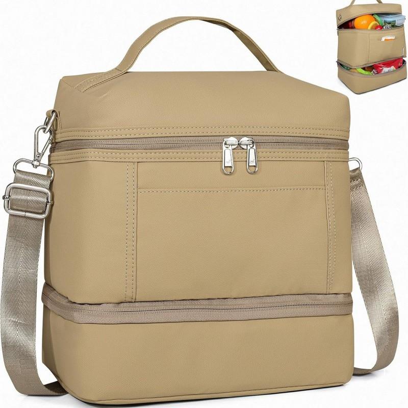 Large Capacity Dual Compartment Insulated Lunch Bag Waterproof Leakproof Handheld Crossbody Office Picnic Men Women