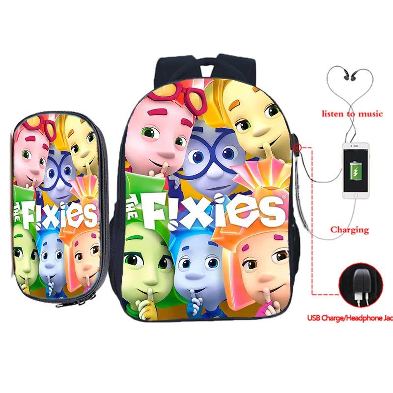 De Fixies Cartoon Game Rugzakken Etui 2 stuks Set Schroef Punt Kind School Casual Slijtvast en Waterdicht Rugzak the Fixies bag