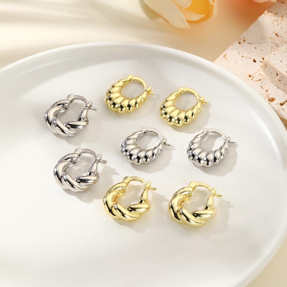 

18k Gold Plated Copper Twisted Earrings for Women - Hollow, Smooth, Threaded Ear Cuffs