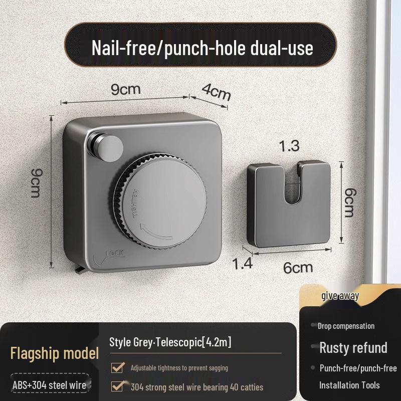 Wall-Mounted Double Rope Clothes Drying Line - Stainless Steel for Bathroom or Balcony