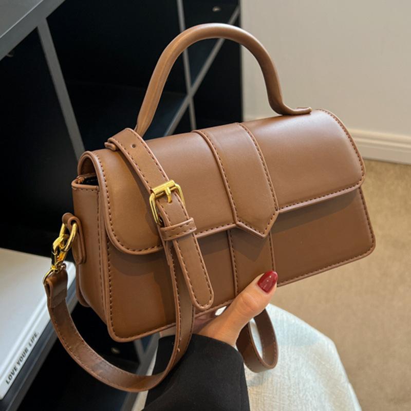 Olive Green PU Leather Patchwork Handbag For Women Flip Cover Crossbody Bag With Top Handle Casual Daily Shoulder Bag