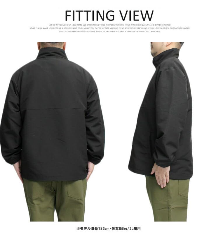 One Colors LOGOS PARK Men's Nylon Jacket, Water-Repellent, Logo Print, Stand-Up Blouson, Size 4L, Black (49)
