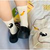 2 Pairs Autumn Vintage Women Cat Fish Printed Socks Cute Cartoon Middle Tube Soft Thermal Warm Crew Sock