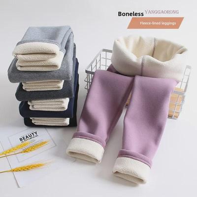 Girls' Fleece-Lined Winter Leggings: Thick, Seamless, Solid Color Tights for Autumn and Winter Wear.