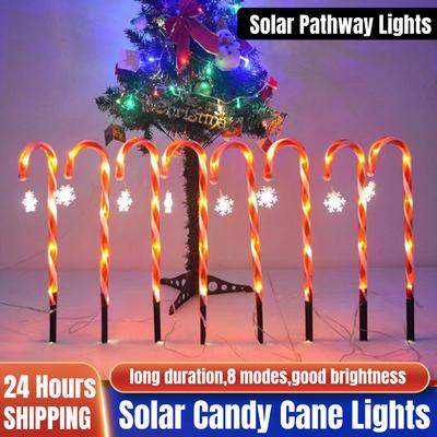 5 szt./zestaw Lampki Solarne Laska Cukrowa Dekoracje Świąteczne Zewnętrzne Świąteczne Lampki Dekoracyjne 8 Trybów Świąteczne Lampki Ogrodowe Laska Cukrowa
