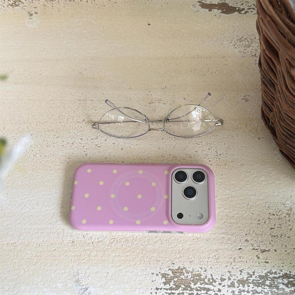 Runde Kante Magnetische Polka Dot iPhone 14/13 Hülle, Kompatibel mit Apple 17/16/15 PROMAX, Sturzsicheres Design.
