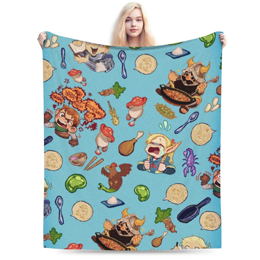Super Soft Deliciousd in Dungeons Marcille and Senshi Throw Blanket Premium Flannel Bed Blanket Cozy Fluffy Blankets All Season