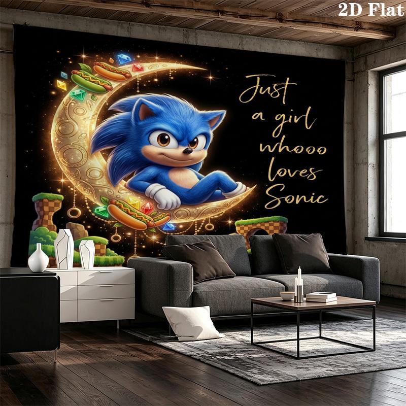 Sonic Hedgehog Wall Tapestry Aesthetic Wall Hanging Printed Fabric Blanket Decorative Tapestries For Bedroom Living Room Home Decor