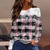 Women's Fashion Hem Slit Casual Christmas Printed Round Neck Long Sleeve Top