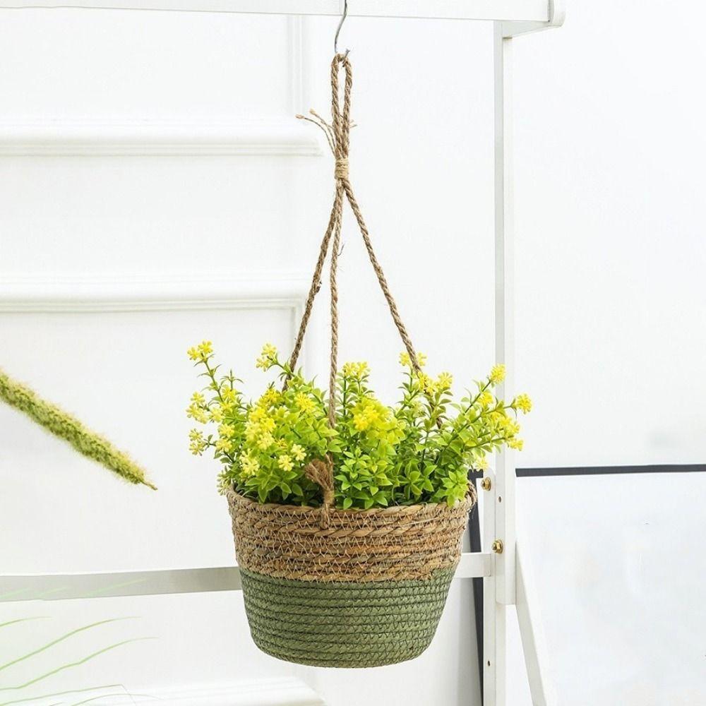 Handwoven Woven Flower Basket Decorative Plant Storage Basket Macrame Plant Storage Basket Garden