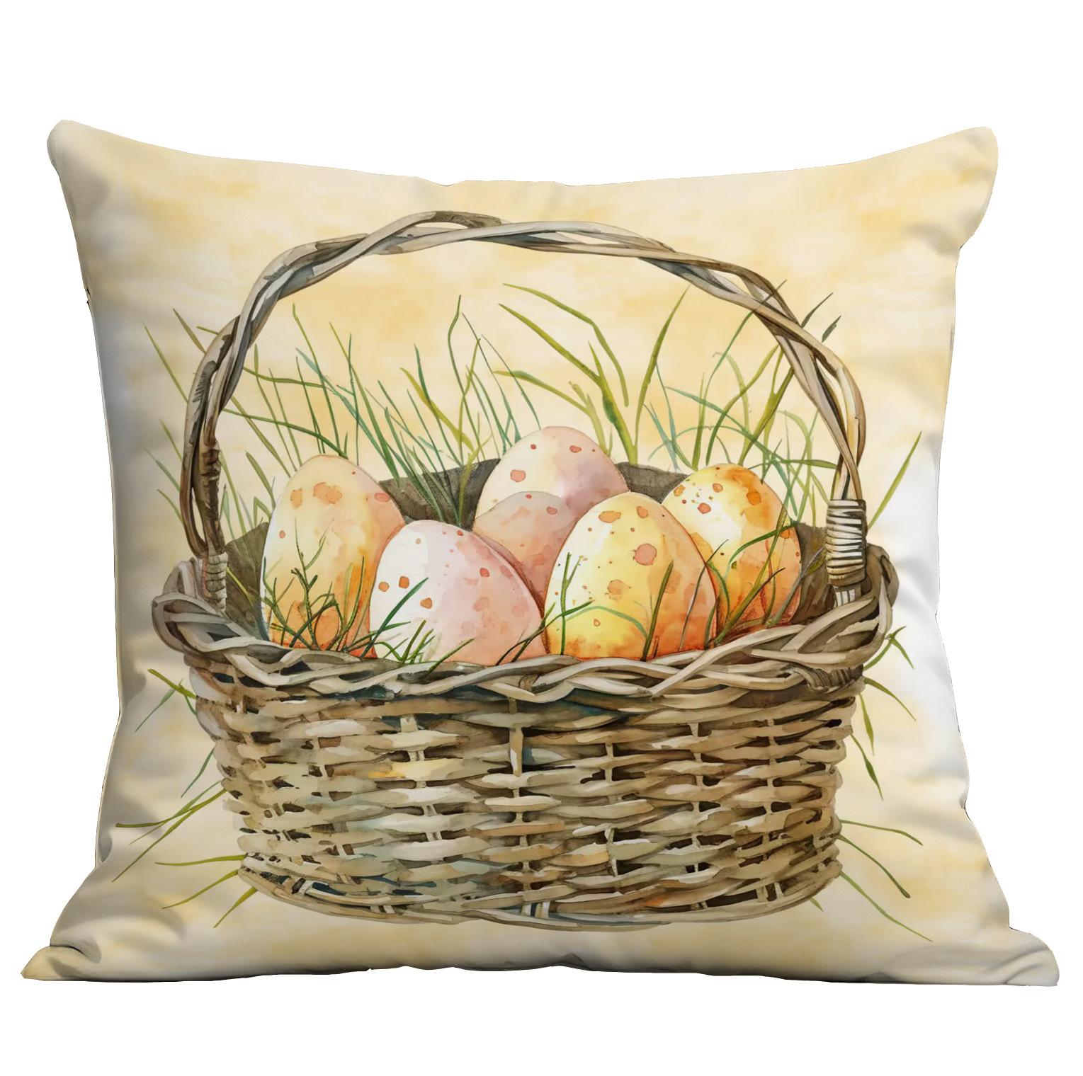 

New Easter Pillowcase Peach Leather Vintage Printed Rabbit Easter Egg Sofa Decoration Cushion Pillowcase 45 * 45Cm