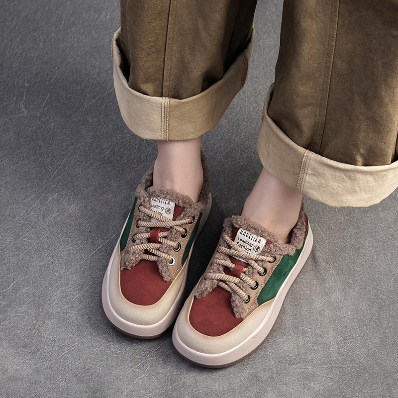 GKTINOO 4cm Suede Genuine Leather Women Chunky Sneakers Platform Wedge Flats Vulcanize Loafer Spring Winter Plush Autumn Shoes