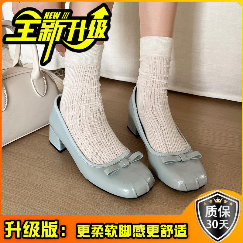 French Retro Light Mouth High Heel Single Shoes Women's 2025 New Summer Bow Flat Grandma Shoes Soft Leather Beanie Shoes