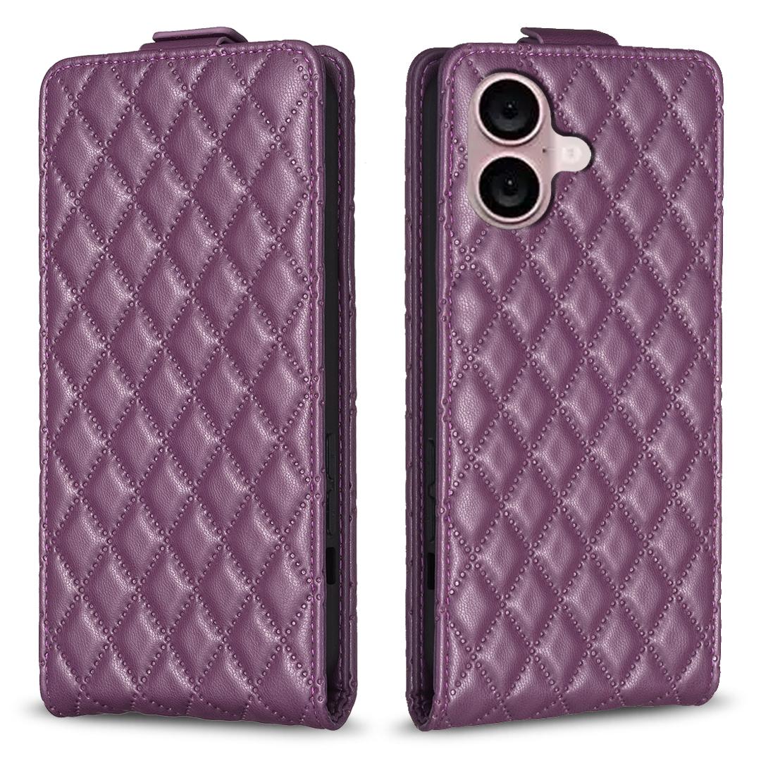 

BF30 For iPhone 16 Vertical Flip Phone Case Rhombus Grid PU Leather Cell Phone Stand Cover