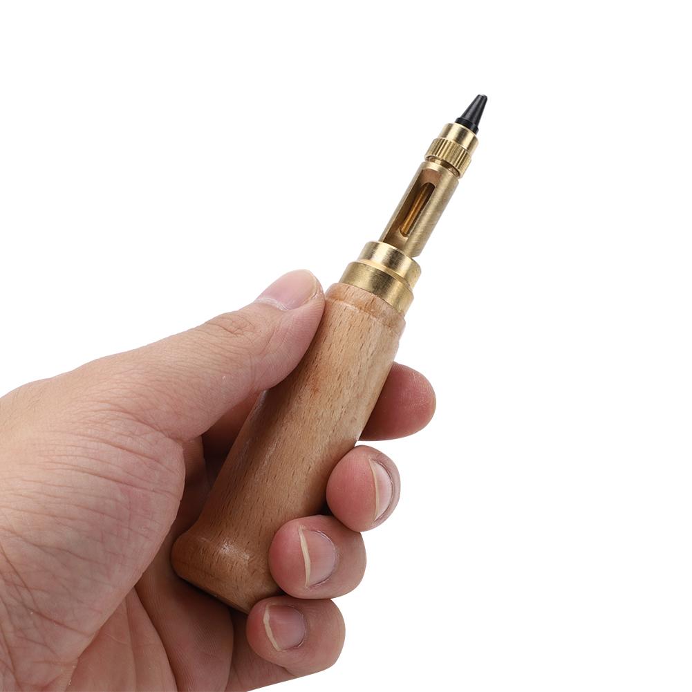6Pcs Automatic Leather Hole Punch Wood Handle Replaceable Craft Rotating Punching Tool