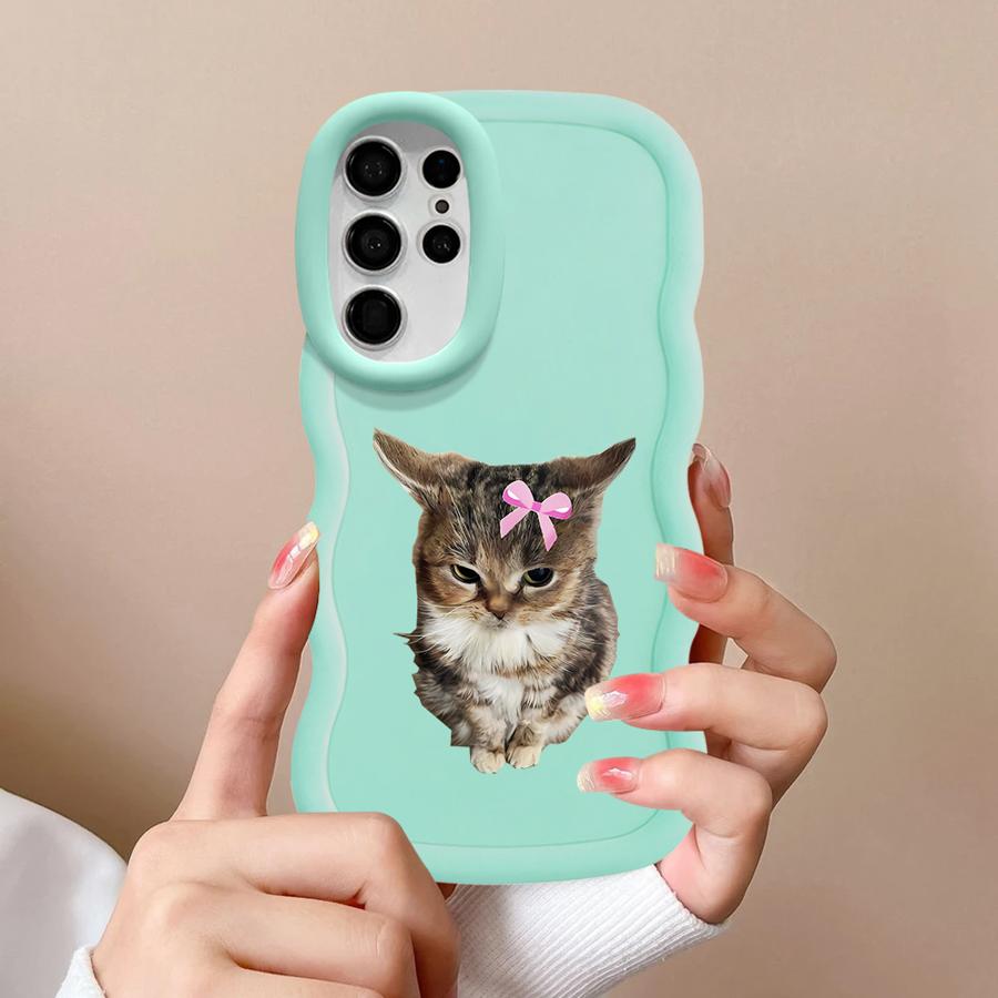 Angry Cat Bow Soft Phone Cover Case for Samsung Galaxy S23 Plus S24 S25 S21 S22 Ultra A26 S20 FE A25 A36 A24 A34 A54 A55 A35