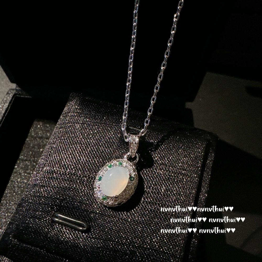 Concubine Smile Ice Chalcedony Arrangement Gemstone Ring, New Chinese Style, White Chalcedony Pink Diamond Pigeon Egg Zircon Necklace