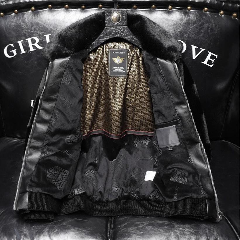 Men Loose Warm Winter Faux Mink Fur Pu Leather Jacket Coat