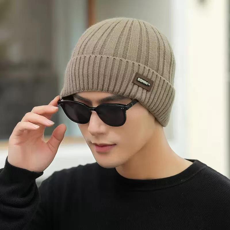 Knitted Hat, Autumn and Winter Men's Warm and Velvet Fashionable Woolen Hat New Versatile Ear Protection Hat  Scarf  Cold Protection Hat Thick Hat