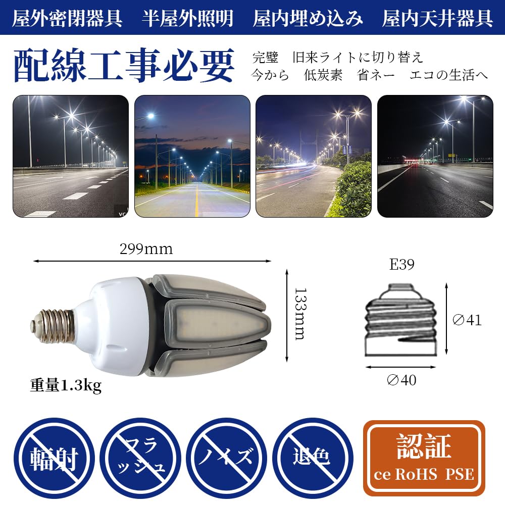 E39 80W Cone-Shaped LED Bulb, Equivalent to 700W-800W Mercury Lamps, 12800lm (Lumens), IP65 Dustproof and Waterproof, Mercury Lamp Replacement,