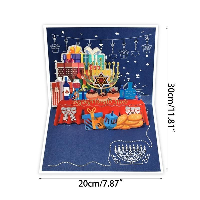 24TE HappyHanukkah Gift Card Menorah Light Present 3D PopUp Cards for Family Friend