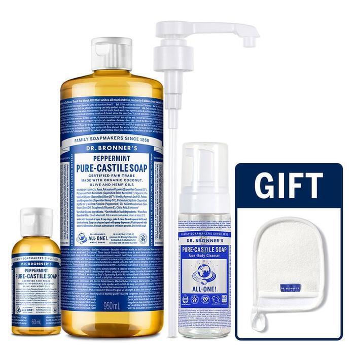 Dr. Bronner s Castile Soap Cleanser 950ml + 60ml peppermint