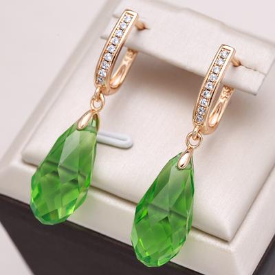 Luxury Shiny Pendant Earrings  Rose Gold Water Drop Green Natural Zircon Inlay Fashion Party Wedding Jewelry