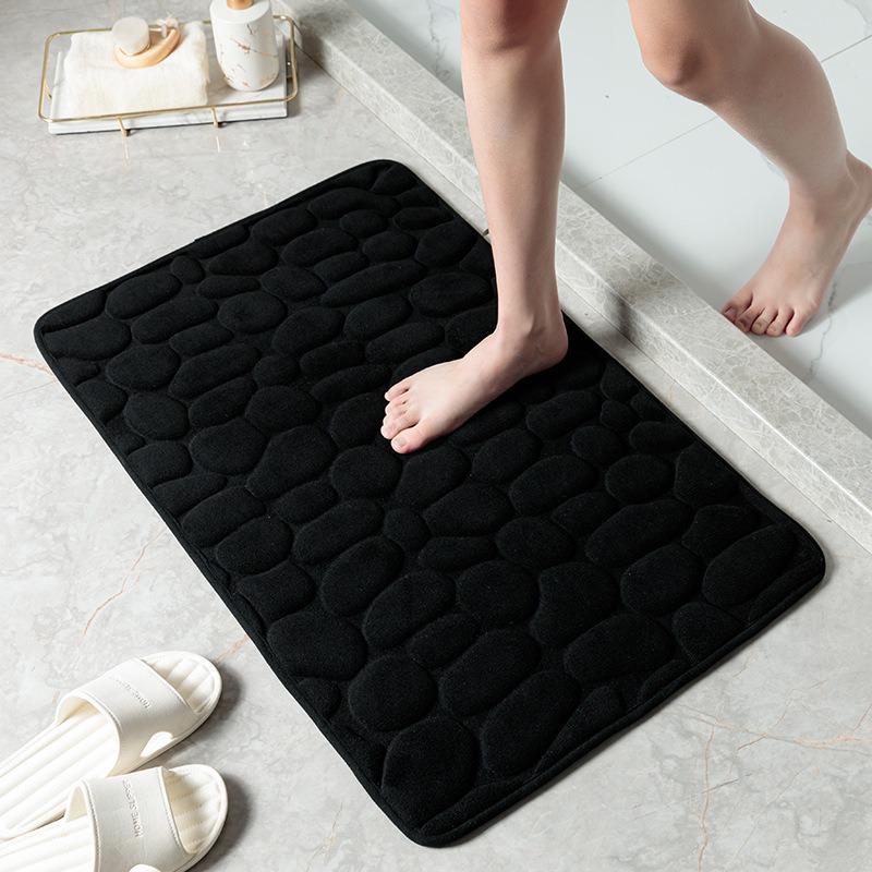 Pebble Print Non-Slip Coral Fleece Bathroom Rug and Toilet Mat Set