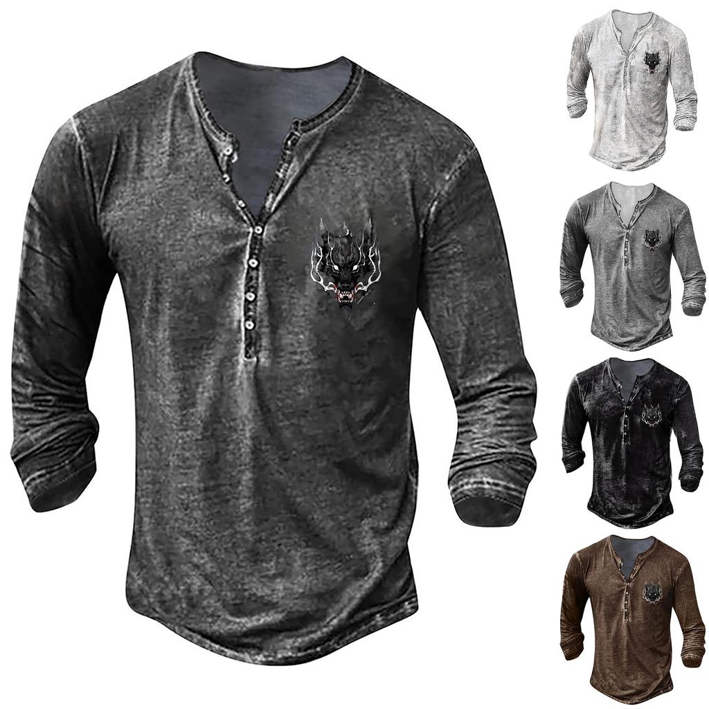 Men's Long Sleeve Graphic And Embroidered Fashion T-Shirt Spring And Long Sleeve Printed Pullover Top