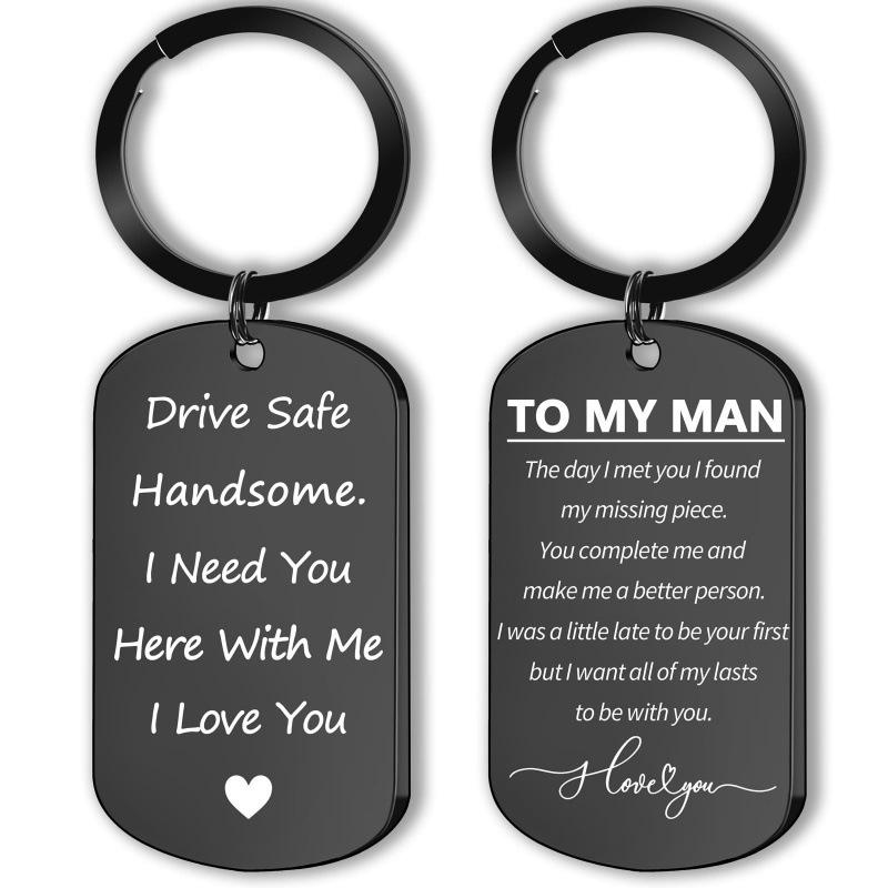 Men's Black Stainless Steel Military ID Card Keychain with Double-Sided Laser Engraving
