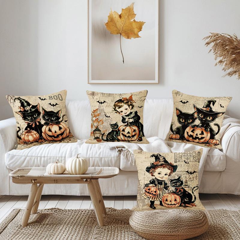 Cartoon Black Cat Halloween Decoration Pillow Cover Home Pillow Cover Holiday Spoof Fun Cushion Cover