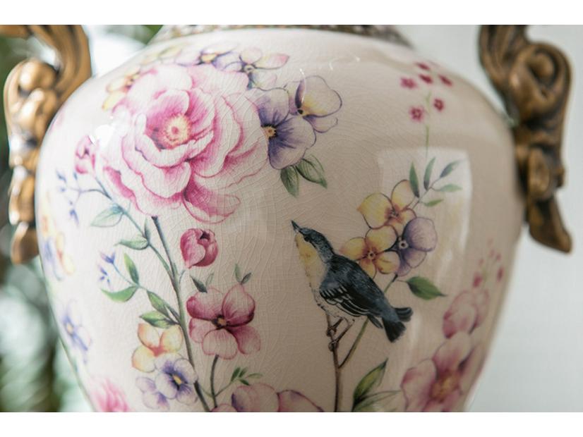 Vază de podea trofeu europeană vintage cu două mânere – Decor ceramic retro