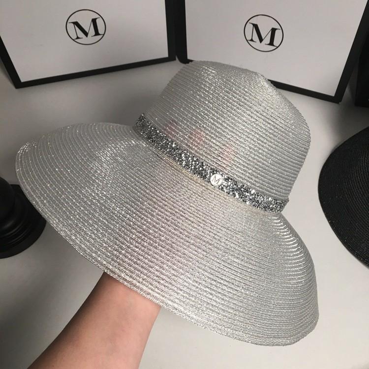 Beach Style Sun Shade Hat For Women With Wide Brim And Silver Silk Fabric Summer Wear