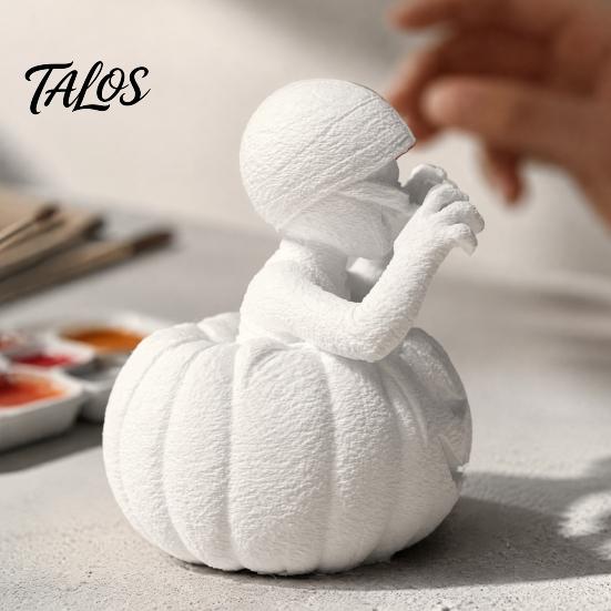 DIY Malbastelset 3D-gedruckte Kürbisjunge Figur, Ungemalte weiße Statue, Detaillierte Mumien Geist Figur Halloween Skulptur, Kreatives Heim Schreibtisch