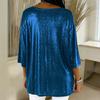 Women's Large Size T-shirt Spring and Summer Seven Quarter Sleeve Shiny Loose Casual Female T-shirt Fashion V-neck Solid Color Office Ladies Tee Tops