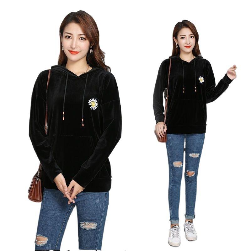Women's Sweatshirt Gold Velvet Spring and Autumn Hooded Long-sleeved Tops Fashionable and Trendy Korean Style Loose Student Bottoming Shirt